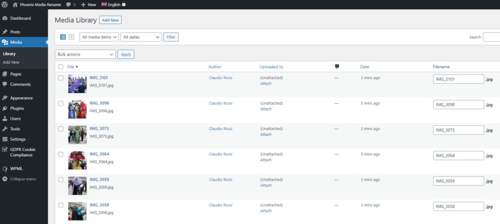 rename media files with WPML